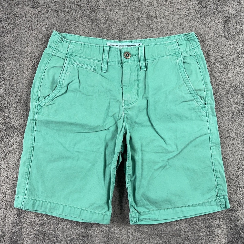 American Eagle Outfitters Prep Length Shorts Mens 31 Green Chino Casual Cotton